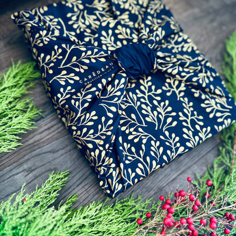 Carédeau Reusable Gift Wrap Monochrome Collection Recycled Cotton Furoshiki 100% Cotton: SAUVAGE 2.0 (Size M) 55x55 cm midnight blue